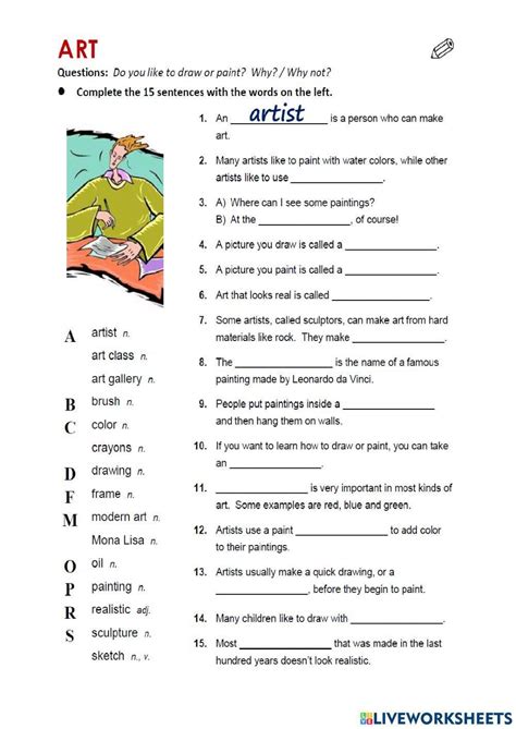 Art vocabulary exercise | Live Worksheets - Worksheets Library