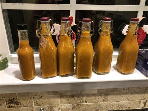First Time Fermenting Hot Sauce Three Week Fermentation In 3 Brine 2 3 Pineapple 2 Mangos 4