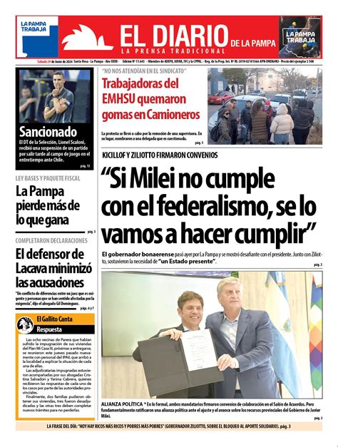 Tapa De El Diario En Papel Sábado 29 De Junio De 2024 El Diario De