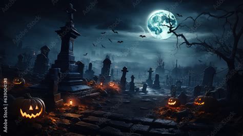 Spooky Halloween background or wallpaper design for posters, invitation cards, etc. 16:9 ratio ...