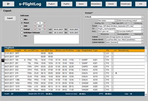 Modul Export S FlightLog Das Flugbuch