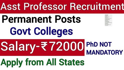 ASST PROFESSOR PERMANENT VACANCY IN GOVT COLLEGE 2022 I 72000 Rs Pm