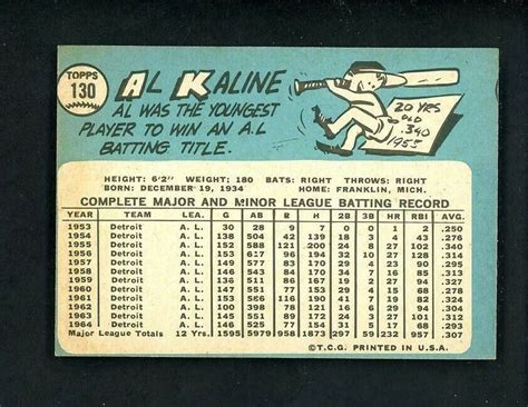 1965 Topps 130 Al Kaline EX MT Condition O C Detroit Tigers EBay