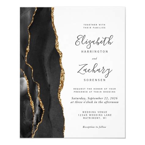 Paper Budget Black Gold Agate Wedding Invite Flyers Agate Wedding