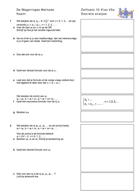 Zelftoets H V A De Wageningse Methode Zelftoets Klas V A Naam