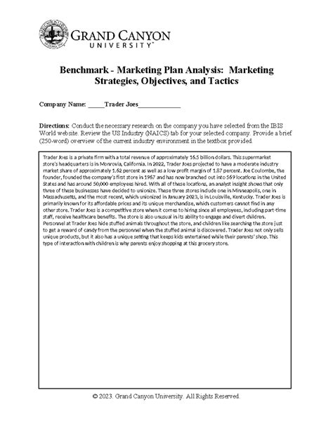 Mkt Rs T Benchmark Marketing Plan Analysis Marketing Strategies