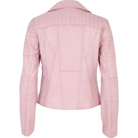 Lyst River Island Pink Leather Biker Jacket In Pink