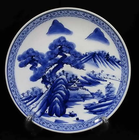 Japanese Meiji Era Imari Porcelain Plate Blue And White Landscape 11