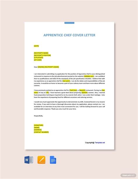 Apprentice Chef Cover Letter Template In Word Google Docs Pages Pdf