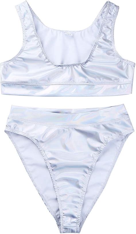Zdhoor Damen Badeanzug Gl Nzend Metallic High Waited Teilig Badeanzug High Cut Bikini Tanga