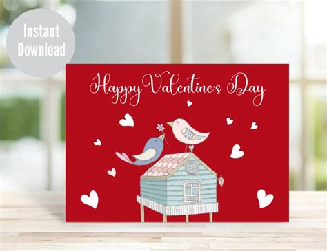 Printable Valentines Day Card Love Birds Card Instant Etsy