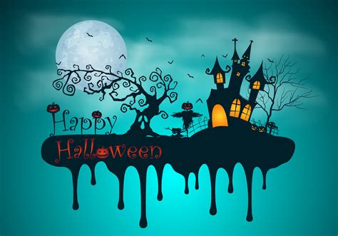 Happy Halloween Background With Spooky Full Moon Night And Haunted