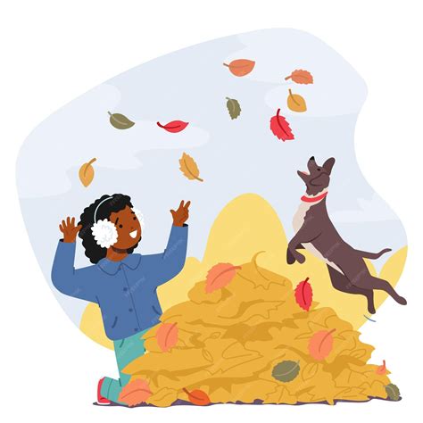 Premium Vector | Child boy and his furry companion playfully frolicking