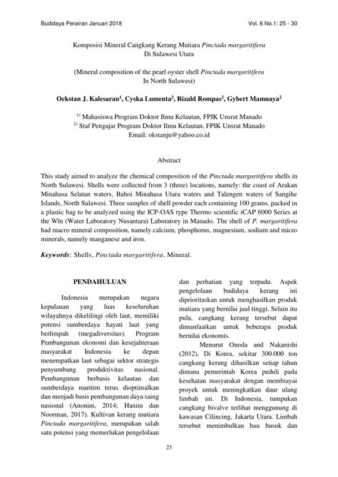 (PDF) Komposisi mineral cangkang kerang mutiara Pinctada margaritifera ...