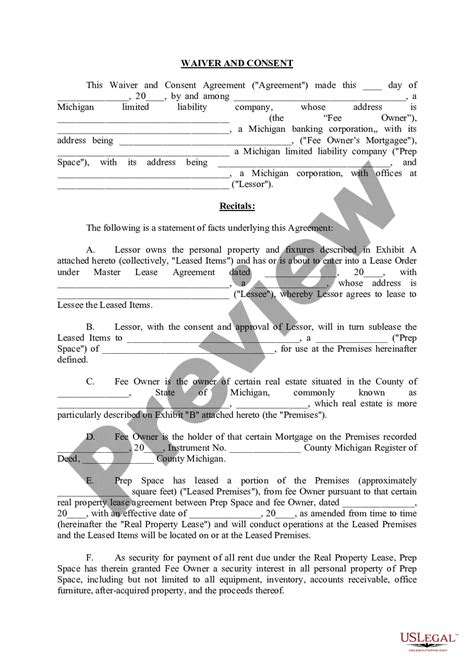 Michigan Waiver And Consent Us Legal Forms