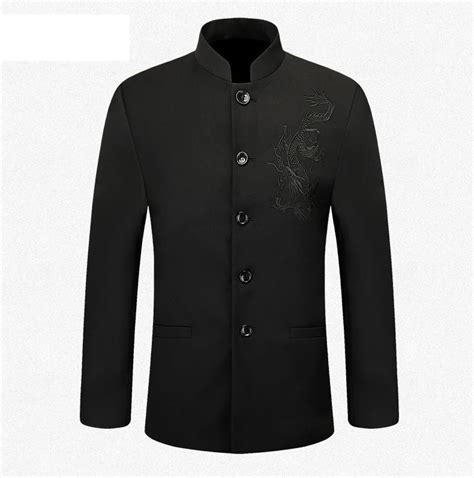 Black Chinese Tunic Suit Men Mandarin Collar Jacket Apec Leader Coat