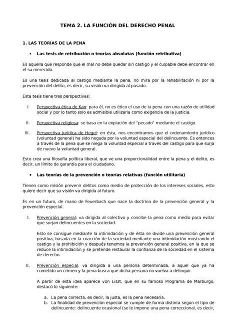 Tema 2 Apunts 2 Tema 2 La FunciÓn Del Derecho Penal 1 Las TeorÍas De La Pena Las Tesis De