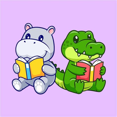 Hipop Tamo Bonito E Crocodilo Lendo Livro Desenho Animado Cone