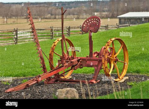 Antique Vintage Horse Drawn Hay Mower Farm Implement Machinery Stock ...