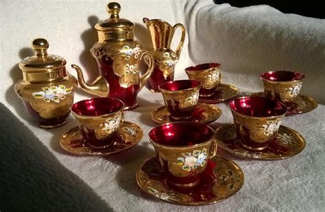 Venetian Murano Tea Coffee Set Hand Blown And Hand Painted Ruby Red Glass And 24k Gold Catawiki