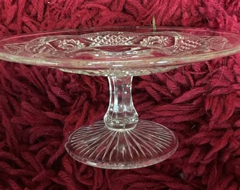 Pedestal Cake Plate Clear Cut Etched Glass Footed Vintage Etsy