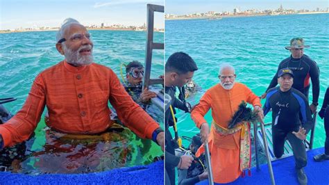 Prime Minister Modi Offers Prayers At Submerged Dwarka City Shares