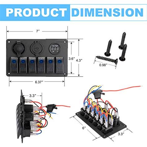 BUNKER INDUST 6 Gang Rocker Switch Panel With Dual USB Port Charger