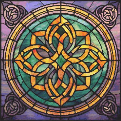 Celtic Knot Stained Glass Window 4 Cross Stitch Pattern Digital