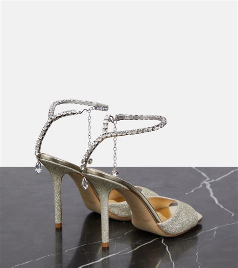 Saeda 100 Embellished Glitter Sandals In Silver Jimmy Choo Mytheresa