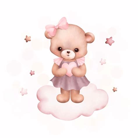 Ilustraci N Acuarela Lindo Osito De Peluche En La Nube Vector Premium