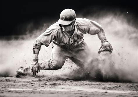 Premium Photo A Black And White Image Of A Baseball Player Sliding