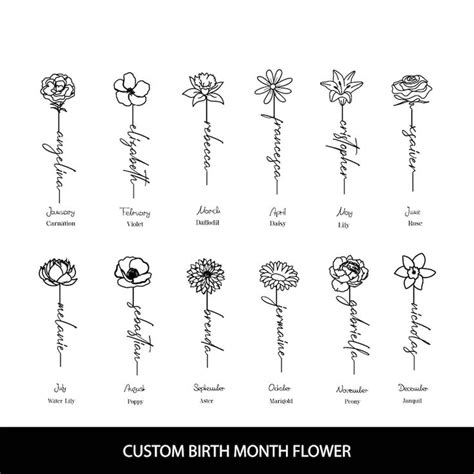 Birth Month Flower Tattoo Birthmonth Flower Svg Custom Birth Month