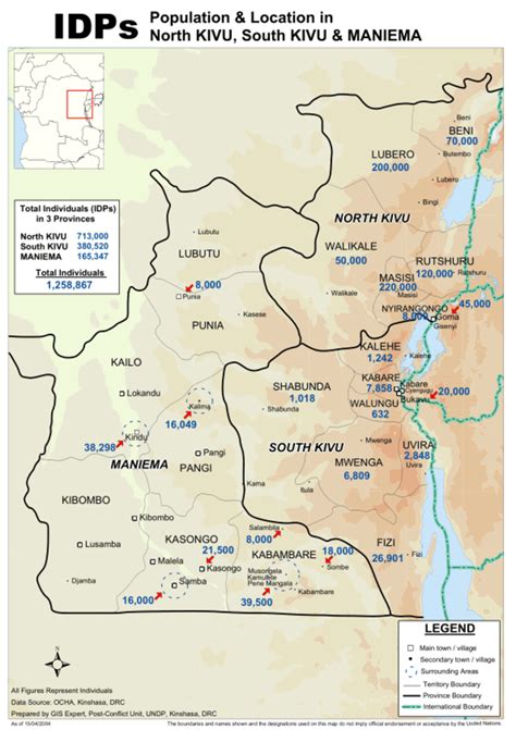 D.R.Congo: IDP population & location in North Kivu, South Kivu ...