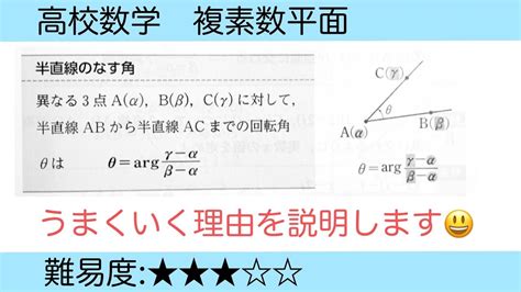 高校数学 複素数平面 半直線のなす角 回転角θ＝arg γｰα βｰα Youtube