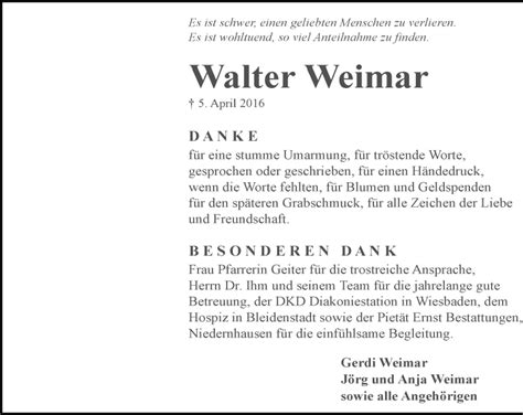 Traueranzeigen Von Walter Weimar Vrm Trauer De