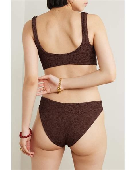 Hunza G Bonnie Metallic Seersucker Bikini In Brown Lyst Uk