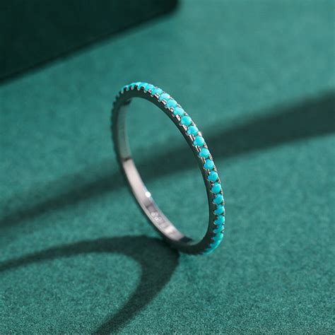 925 Sterling Silver Turquoise Eternity Ring Turquoise Ring Dainty