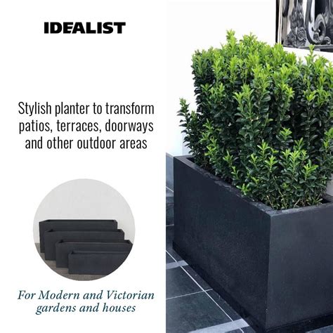 IDEALIST Lite Contemporary Trough Garden Planter Faux Lead Dark Grey