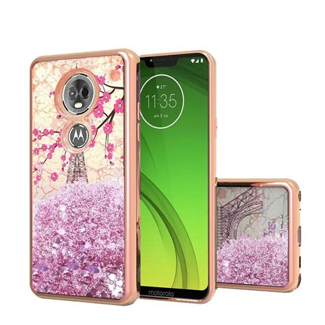 For Motorola Moto G7 Power G7 Supra Case By Insten Design Water Quicksand Glitter Eiffel Tower