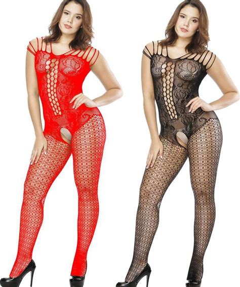 Lovelybobo Pack Crotchless Bodystocking Plus Size Open Crotch Teddy Lingerie For Women Black