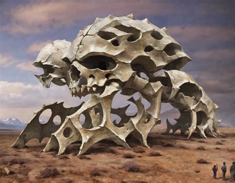 Dand Structure Made Out Of Giant Bones Clouds Mountains People