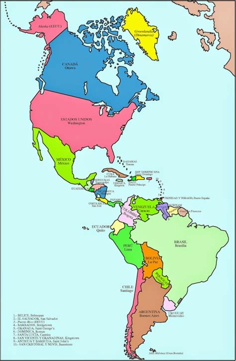 Mapa De America Con Nombres Mapa Físico Geográfico Político