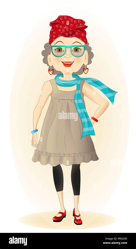 Illustration Character Character Grannie Funny Modern Grandmotherbeautiful Grannymodern Old