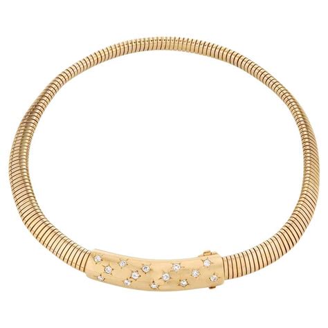 Van Cleef And Arpels Tubogas Diamond Yellow Gold Necklace For Sale At