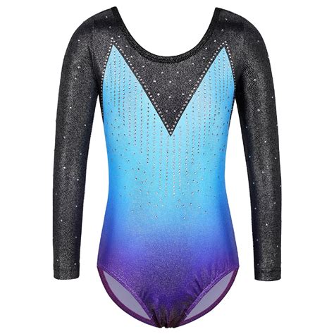 Baohulu Gradient Blue Gymnastics Leotard Long Sleeve Dance Clothes