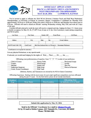 Fillable Online OFFICIALS APPLICATION 2016 NCAA DIVISION I MEN039S AND