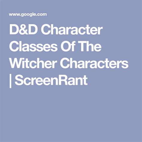 D D Character Classes Of The Witcher Characters ScreenRant The