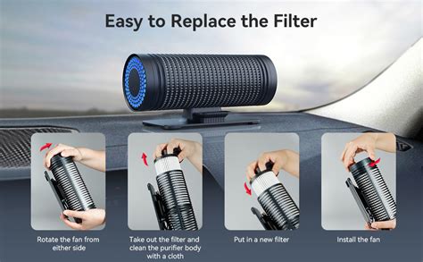 QUEENTY Car Air Purifier, Small Air Purifier for Car Bedroom Pet, HEPA ...
