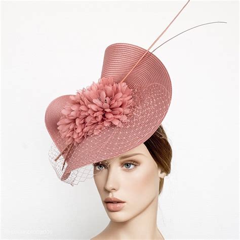 Nude Veil Fascinator With Flowers Pink Ascot Hat Wedding Etsy