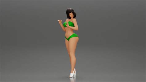 Attractive Girl In Bikini And Heels Leaning Against Car D Model D Printable CGTrader